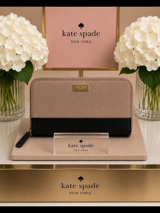kate spade Handbags - Kate Spade Two-Tone Continential Zip Around Wallet in Taupe and Black